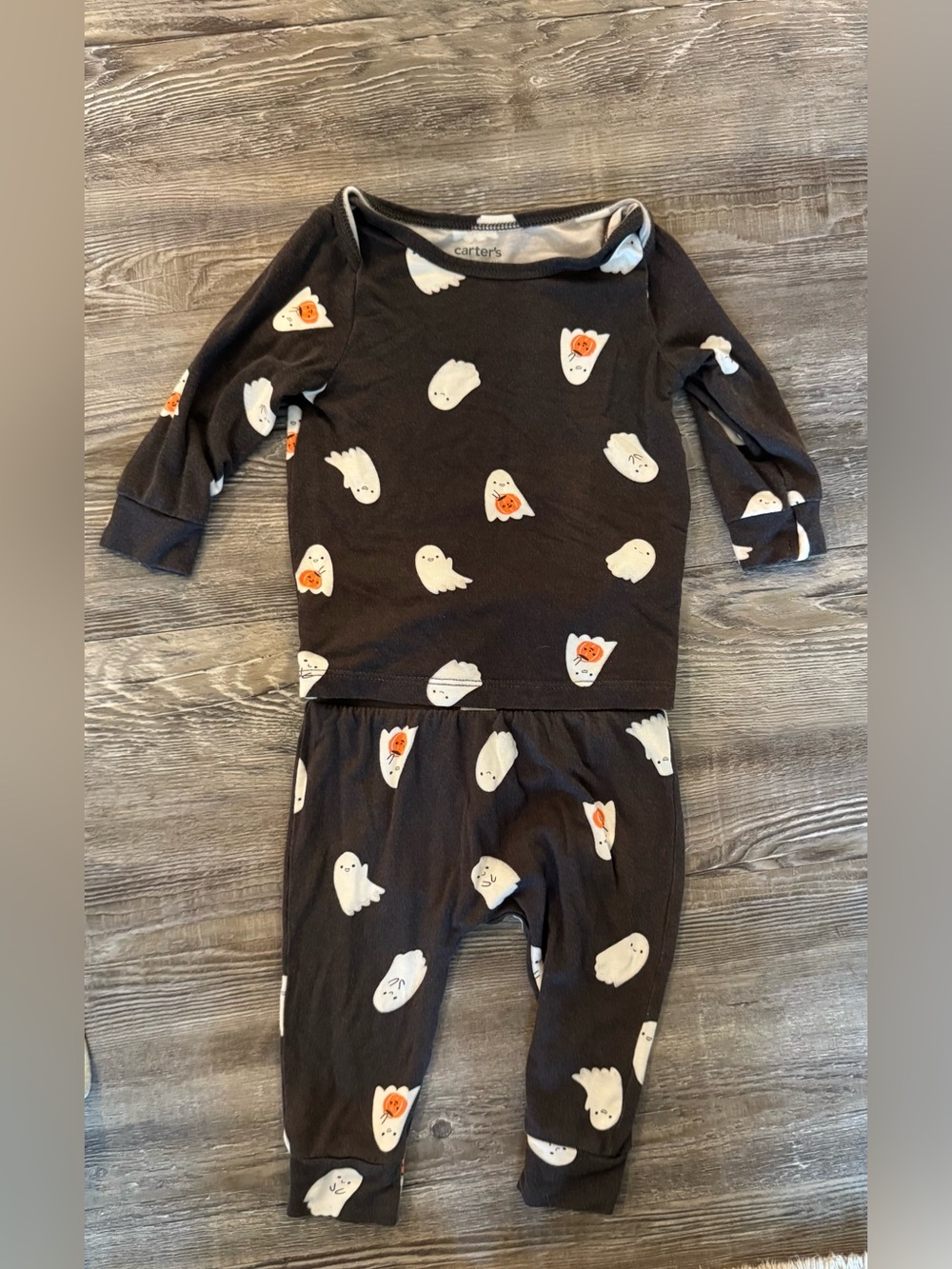 Carter's Black Ghost Print Kids Two-Piece Pajama Set with Orange Accents